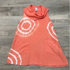 Match Point USA Linen Cowl Neck Tank Top Tie Dye Lagenlook Peasant Art Beach
